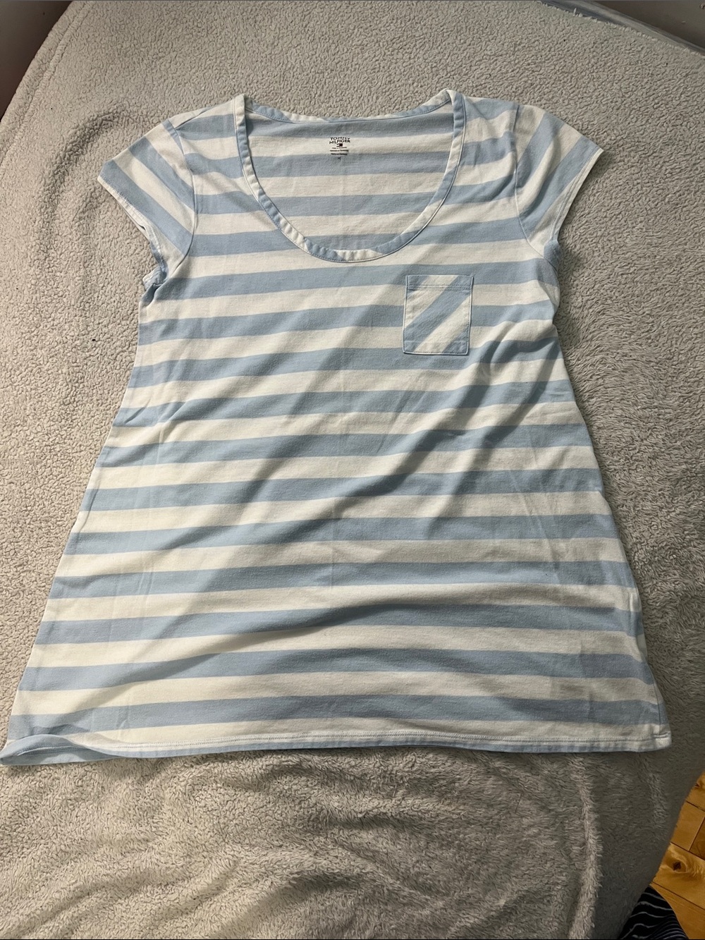 Tommy Hilfiger Scoop Neck Striped Tee - Light Blue & White A037